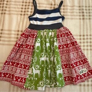 KPea Girls 4T Christmas Holiday Dress Reindeer Fair Isle Stripe Mixed Print USA